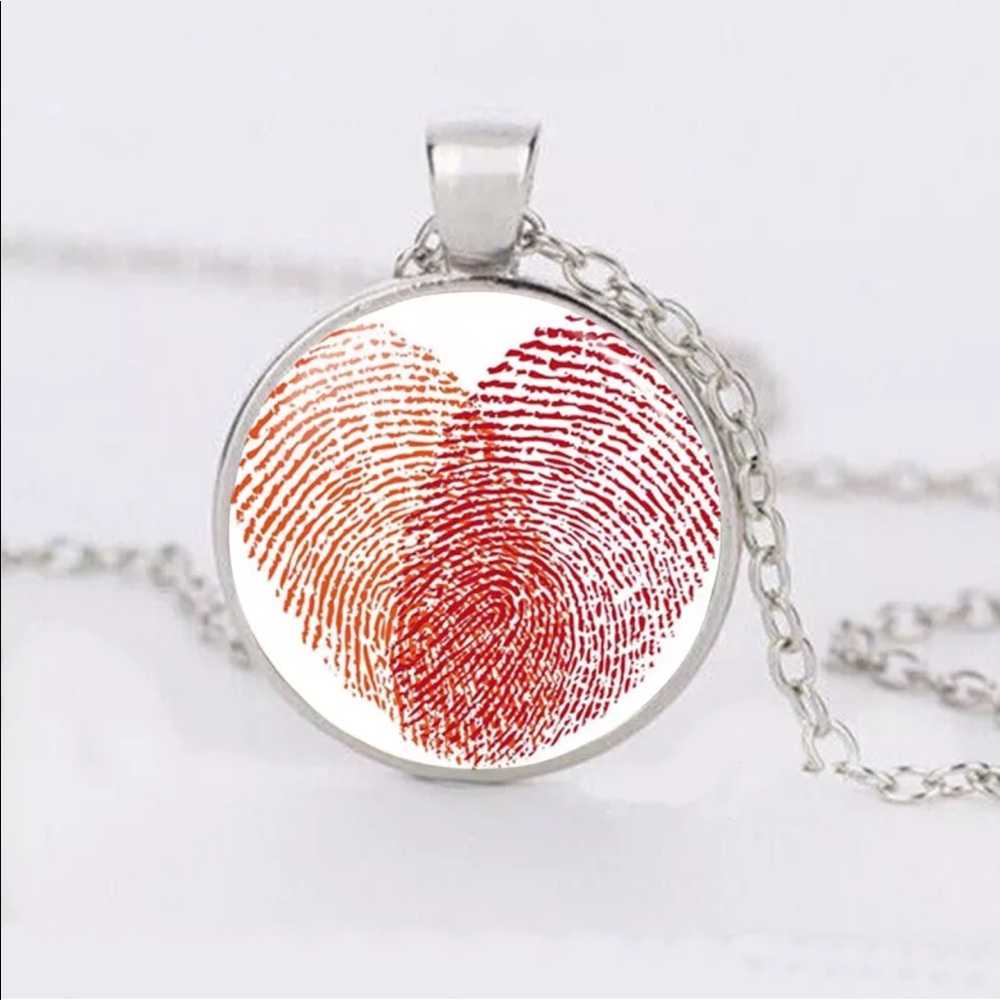 Thumbprint Heart ❤️ Glass/Tibetan Silver Necklace